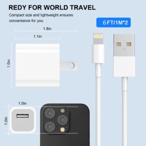 iPhone Charger,[MFi Certified] 2Pack 6FT Lightning Cable Data Sync Charging Cords With 2Pack USB Wall Charger Travel Plug Adapter Compatible with iPhone 14/13/12/11/Mini/XS/Max/XR/X/8/7/SE