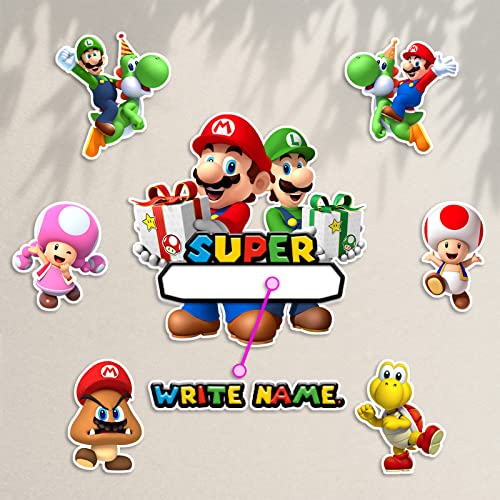 13Pcs Bros. Door Sign Banner Birthday Party Decoration, Bros Hanging Porch Signs, Video Game Party Supplies for Outdoor Indoor Decorations Favors