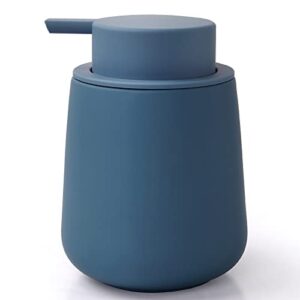 bosilunlife soap dispenser bathroom - blue ceramic soap dispenser lotion pump dish soap dispenser for kitchen sink 12oz refillable liquid hand soap dispenser for bathroom (rubber paint)