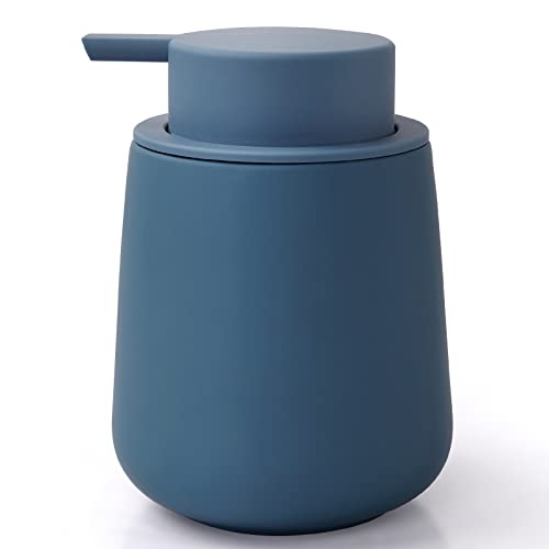 Bosilunlife Soap Dispenser Bathroom - Blue Ceramic Soap Dispenser Lotion Pump Dish Soap Dispenser for Kitchen Sink 12oz Refillable Liquid Hand Soap Dispenser for Bathroom (Rubber Paint)