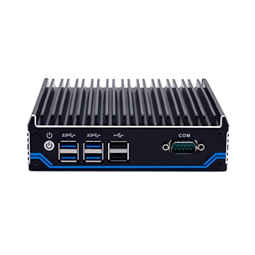 HUNSN Fanless Din Rail Mini PC, Industrial Computer, Windows 11 or Linux Ubuntu, Intel Celeron J4125, BX03a, COM, HDMI, 2 x DP, SIM Slot, 2 x LAN, WOL, PXE, Watchdog, 16G RAM, 128G SSD