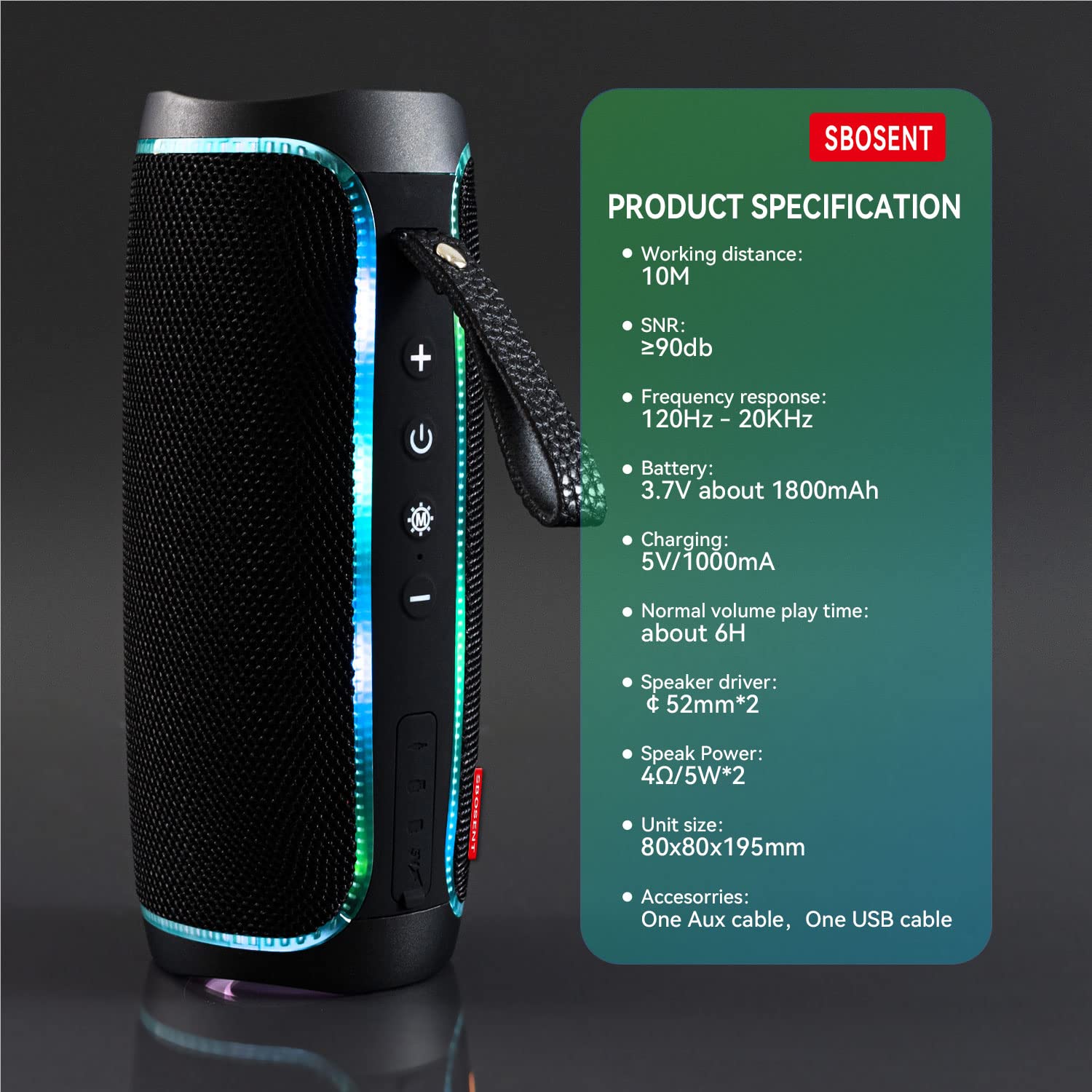 Bluetooth Portable Speaker,Wireless Bluetooth Speakers V5.1USB Card,Micro SD Card,Bluetooth Speaker with Lights,Wireless Speakers with Bluetooth for Outdoor,Indoor,Travel,Beach,Camping (Silver)