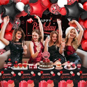 Red Birthday Decorations for Men Women Boys Girls, Red and Black Party Decorations, include Balloons Arch Garland Kit, Happy Birthday Backdrop, Star Foil Balloons, Cake Toppers, Tablecloth