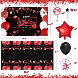 Red Birthday Decorations for Men Women Boys Girls, Red and Black Party Decorations, include Balloons Arch Garland Kit, Happy Birthday Backdrop, Star Foil Balloons, Cake Toppers, Tablecloth