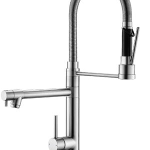 GIMILI Kitchen Faucet with Pull Down Sprayer Commercial Kitchen Faucet Double-Headed Single Handle Spring Stainless Steel Brushed Nickel Kitchen Sink Faucet