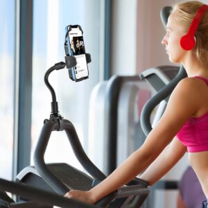 woleyi Gooseneck Spin Bike Phone Mount, Handlebar Clip Cell Phone Holder for Exercise Bicycle, Stationary Cycling, Stroller, Gym Treadmill, Mic Stand, for iPhone 15 Pro Max/14/13/12, 4-7" Smartphone