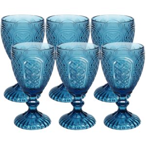 nilor vintage wine glasses set of 6, drinking glasses mermaid pressed pattern colored goblet glassware, lead-free glasses drinkware for parties and wedding - 10 oz