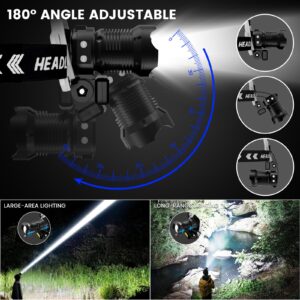 Headlamp Rechargeable LED Head Lamp,200000 Lumens Super Bright LED Head Lamp 180° Adjustable Rechargeable Head Lamp 12 Modes,Motion Sensor Waterproof for Camping