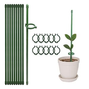 12 inch plant support stakes, with adjustable retaining ring green plant sticks support stakes for indoor and outdoor plants,flowers,climbing(10pcs)