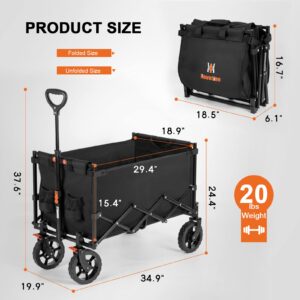 Navatiee Wagon Cart Heavy Duty Foldable, Collapsible Wagon with Smallest Folding Design, Utility Grocery Wagon for Camping Shopping Sports