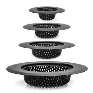 jdikgdik hair catcher shower drain(4 pack), sink drain stopper, bathtub drain cover, sink strainer for bathroom and kitchen, black, hair stopper for bathtub drain cover size from 1.5'' to 4.45'' (4)