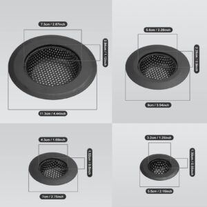 JdikGdik Hair Catcher Shower Drain(4 Pack), Sink Drain Stopper, Bathtub Drain Cover, Sink Strainer for Bathroom and Kitchen, Black, Hair Stopper for Bathtub Drain Cover Size from 1.5'' to 4.45'' (4)