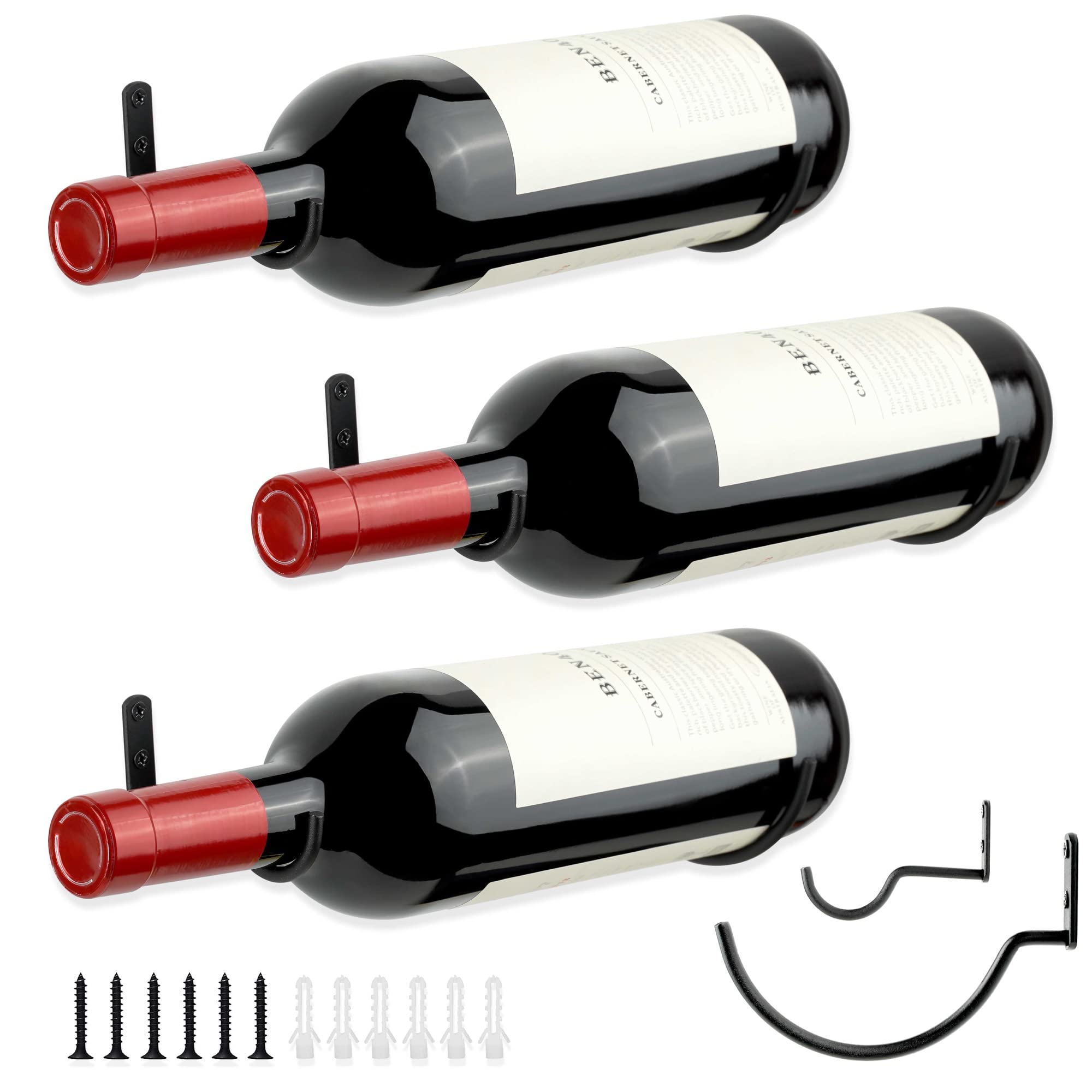 AQAREA Wall-Mounted Wine Hook: Hanging Wine Bottle Wall Holder - Set of 3 Metal Wall Red Wine Rack Hooks