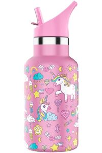 jeela sports kids water bottle stainless steel with straw -12 oz- leak proof & double wall vacuum kids insulated water bottle, toddler water bottles kids, pink