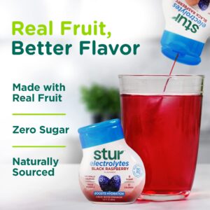 Stur Electrolyte Water Enhancer | Sweetened with Stevia | High in Vitamin C & Antioxidants | Sugar Free | Zero Calories | Keto | Vegan | 5 Bottles, Makes 120 Drinks (Black Raspberry)