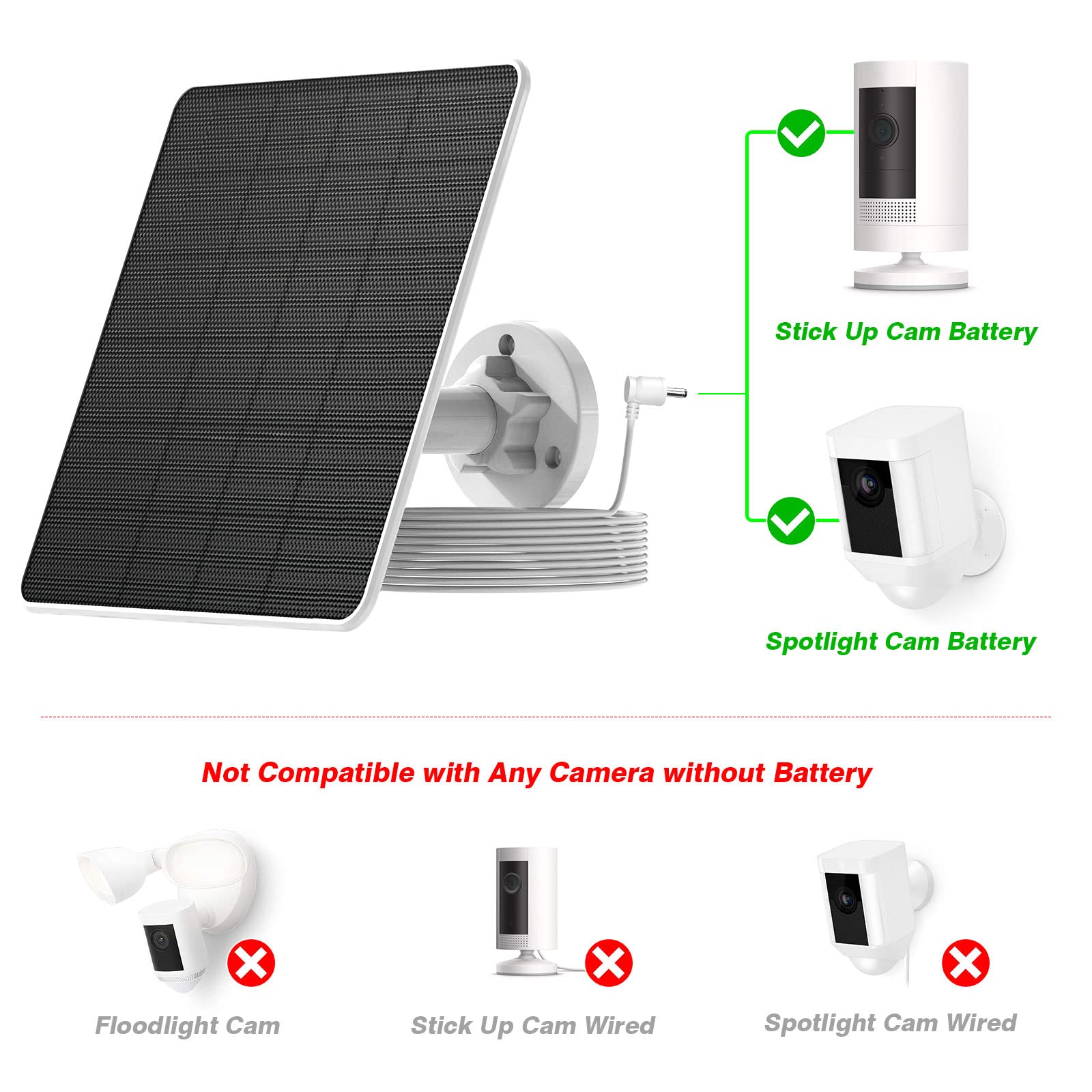 Solar Panel Charger for Ring Camera, 5W Solar Panel Compatible with Ring Spotlight Camera Battery and Stick Up Cam Battery, Adjustable Mounting Bracket, IP65 Waterproof(Pack of 2)