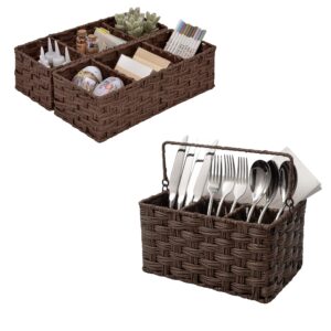 granny says bundle of 1-pack spoon and fork holder & 2-pack wicker baskets for organizing toilet shelf