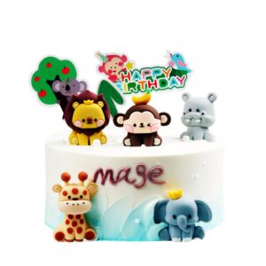 Jungle Safari Animal Cake Toppers – Lion Giraffe Monkey Hippo Elephant for Baby Shower