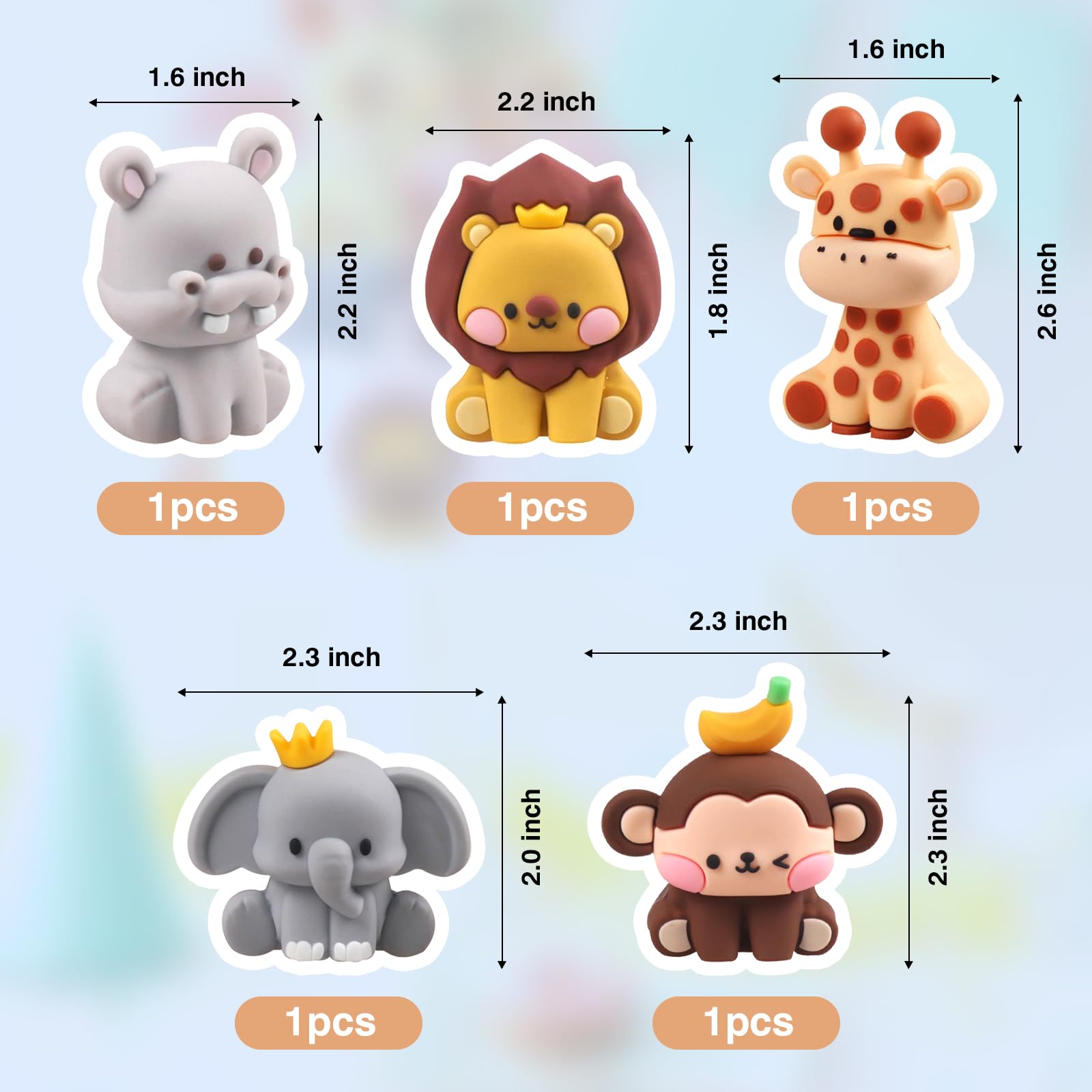 Jungle Safari Animal Cake Toppers – Lion Giraffe Monkey Hippo Elephant for Baby Shower