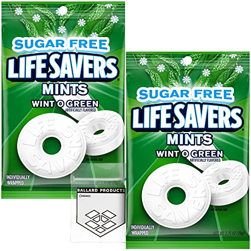 Sugar Free Lifesavers Mints Pack - Sugar Free Lifesaver Mints - Life Savers Wint O Green - Bundle with Ballard Products Pocket Bag (2 Pack)