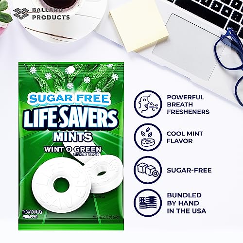 Sugar Free Lifesavers Mints Pack - Sugar Free Lifesaver Mints - Life Savers Wint O Green - Bundle with Ballard Products Pocket Bag (2 Pack)