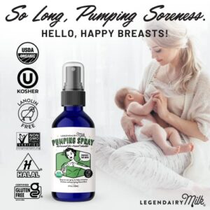 Legendairy Milk Pumping Spray 4 oz., Helps Sore Nipples & Clogged Ducts, Organic Lubricant for Breast Shields and Flanges, Vegan Breast Pump Spray, Natural & Lanolin-Free, Made in USA