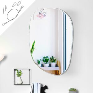 homefull irregular wall mirror - 24"x36" asymmetrical mirror for wall, wall mirror with hanging wire, bathroom mirror with hanging hardware, modern mirror for wall decor