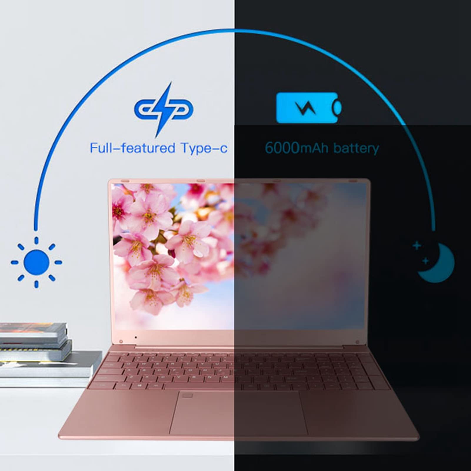 Business Laptop, Laptop Computer Quad Core CPU Fingerprint Reader 15.6 Inch for Work (16+256G US Plug)