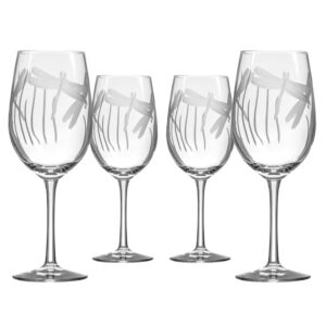 rolf glass - dragonfly white wine glass 12 ounce - stemmed wine glasses set of 4 - lead-free crystal glass - engraved white wine glasses - designed and engraved in the us