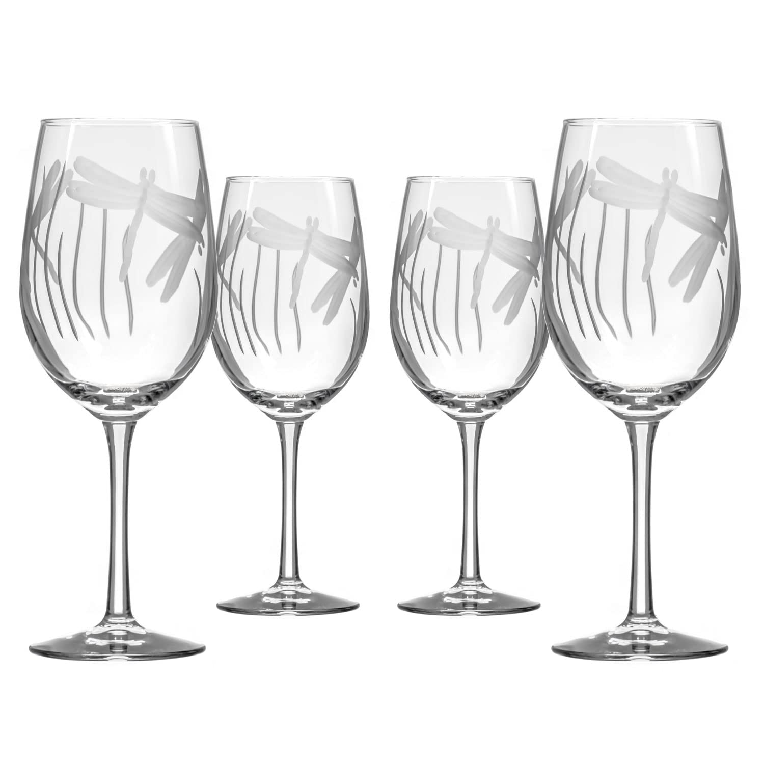 Rolf Glass - Dragonfly White Wine Glass 12 ounce - Stemmed Wine Glasses Set of 4 - Lead-Free Crystal Glass - Engraved White Wine Glasses - Designed and Engraved in the US