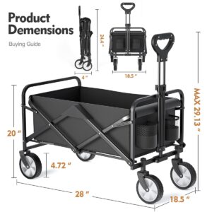 Collapsible Folding Wagon, Utility Wagon, Beach Wagon Cart,Foldable Grocery with Side Pocket, Large Capacity Heavy Duty Portable Wagon for Camping, Sports, Shopping, Garden and Beach