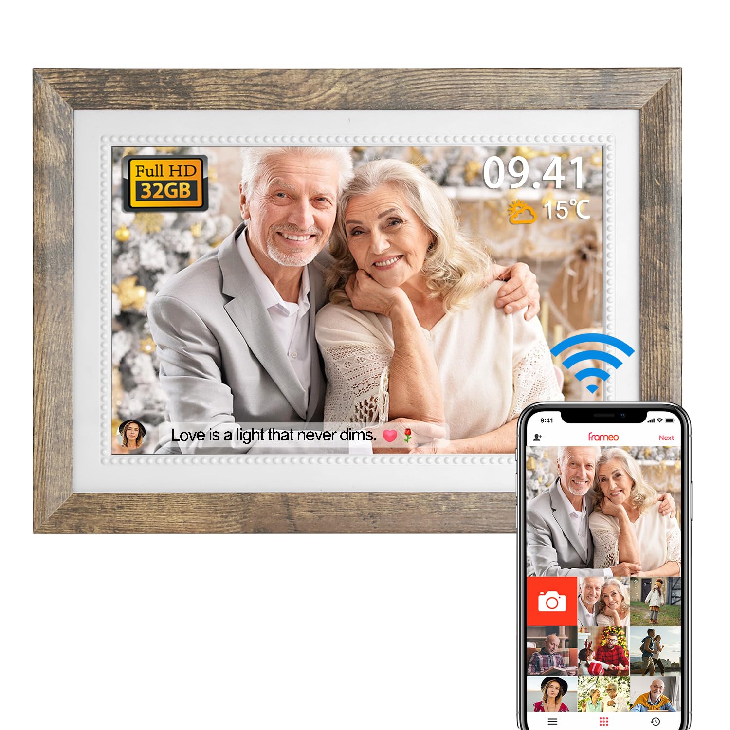 FRAMEO 10.1inch WiFi Digital Picture Frame 1280 * 800 IPS HD Color Touch Screen Digital Photo Frame Built-in 32GB Storage Free Share Photos and Videos Through FRAMEO app Anytime Anywhere-Best Gift