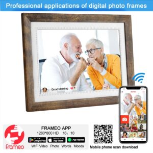 FRAMEO 10.1inch WiFi Digital Picture Frame 1280 * 800 IPS HD Color Touch Screen Digital Photo Frame Built-in 32GB Storage Free Share Photos and Videos Through FRAMEO app Anytime Anywhere-Best Gift
