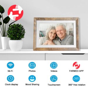 FRAMEO 10.1inch WiFi Digital Picture Frame 1280 * 800 IPS HD Color Touch Screen Digital Photo Frame Built-in 32GB Storage Free Share Photos and Videos Through FRAMEO app Anytime Anywhere-Best Gift