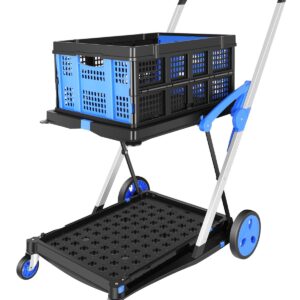 Collapsible Utility Cart Multi Use Functional Collapsible Shopping Carts 2-Tier Collapsible Shopping Cart with Baskets Carrito para Supermercado con Ruedas