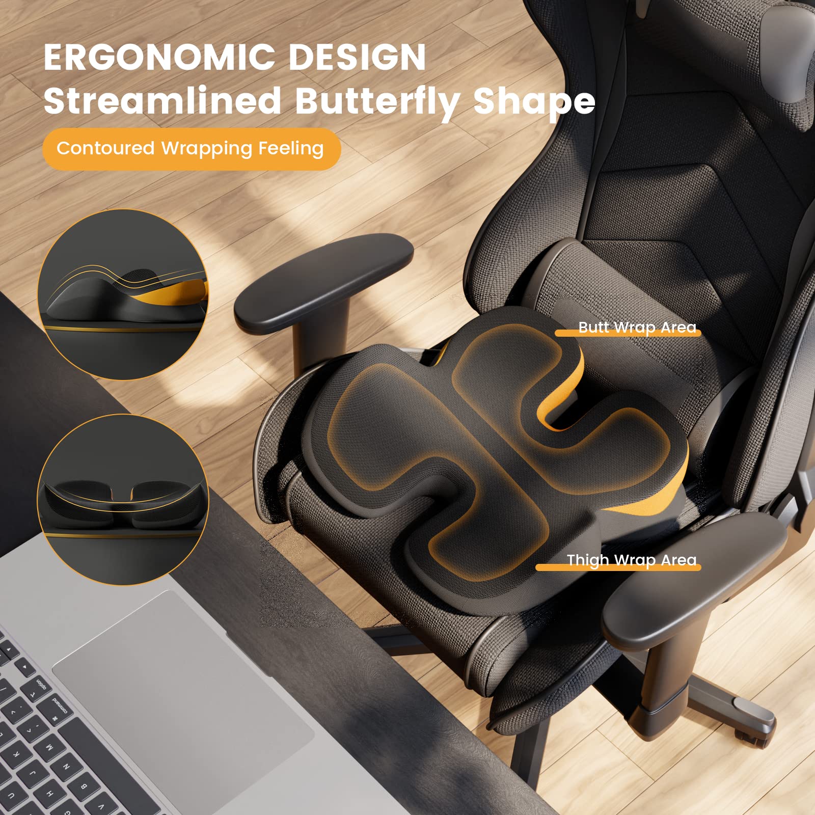 ProtoArc Ergonomic Seat Cushion, ComfortX SC Pressure Relief Chair Cushions for Long Hours Sitting, Extra-Dense Memory Foam & Gel Butt Pillow for Office, Home, Car Seat, Tailbone, Coccyx, Sciatica