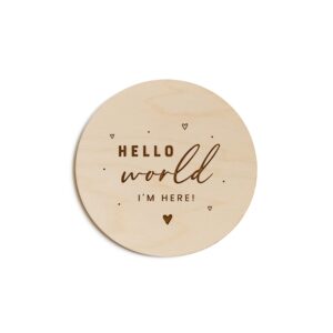 The Cotton & Canvas Co. Hello World I'm Here Newborn Baby Announcement, Nursery Sign, Nursery Decor, Baby Shower, Modern, Wooden Plaque, Oh Baby, Birth Prop