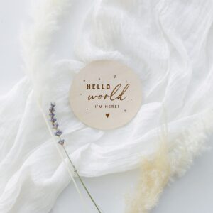 The Cotton & Canvas Co. Hello World I'm Here Newborn Baby Announcement, Nursery Sign, Nursery Decor, Baby Shower, Modern, Wooden Plaque, Oh Baby, Birth Prop