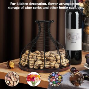 IEBIYO Wine Cork Container Wine Stopper Holder Black Wine Cork Storage with Wooden Bottom Cork Collector Cage Wine Lover Gift Kitchen Decor (Bronze Black)