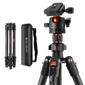 K&F Concept 64 inch/163cm Carbon Fiber Camera Tripod,Lightweight Travel Tripod with 36mm Metal Ball Head Load Capacity 8kg/17.6lbs,Quick Release Plate,for DSLR Cameras Indoor Outdoor Use K254C2+BH-36L