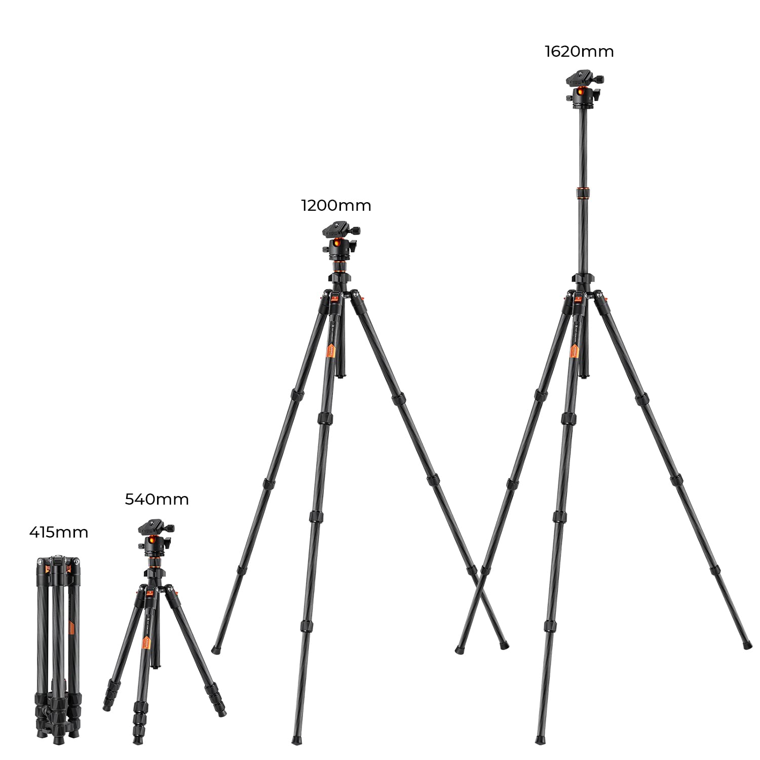 K&F Concept 64 inch/163cm Carbon Fiber Camera Tripod,Lightweight Travel Tripod with 36mm Metal Ball Head Load Capacity 8kg/17.6lbs,Quick Release Plate,for DSLR Cameras Indoor Outdoor Use K254C2+BH-36L