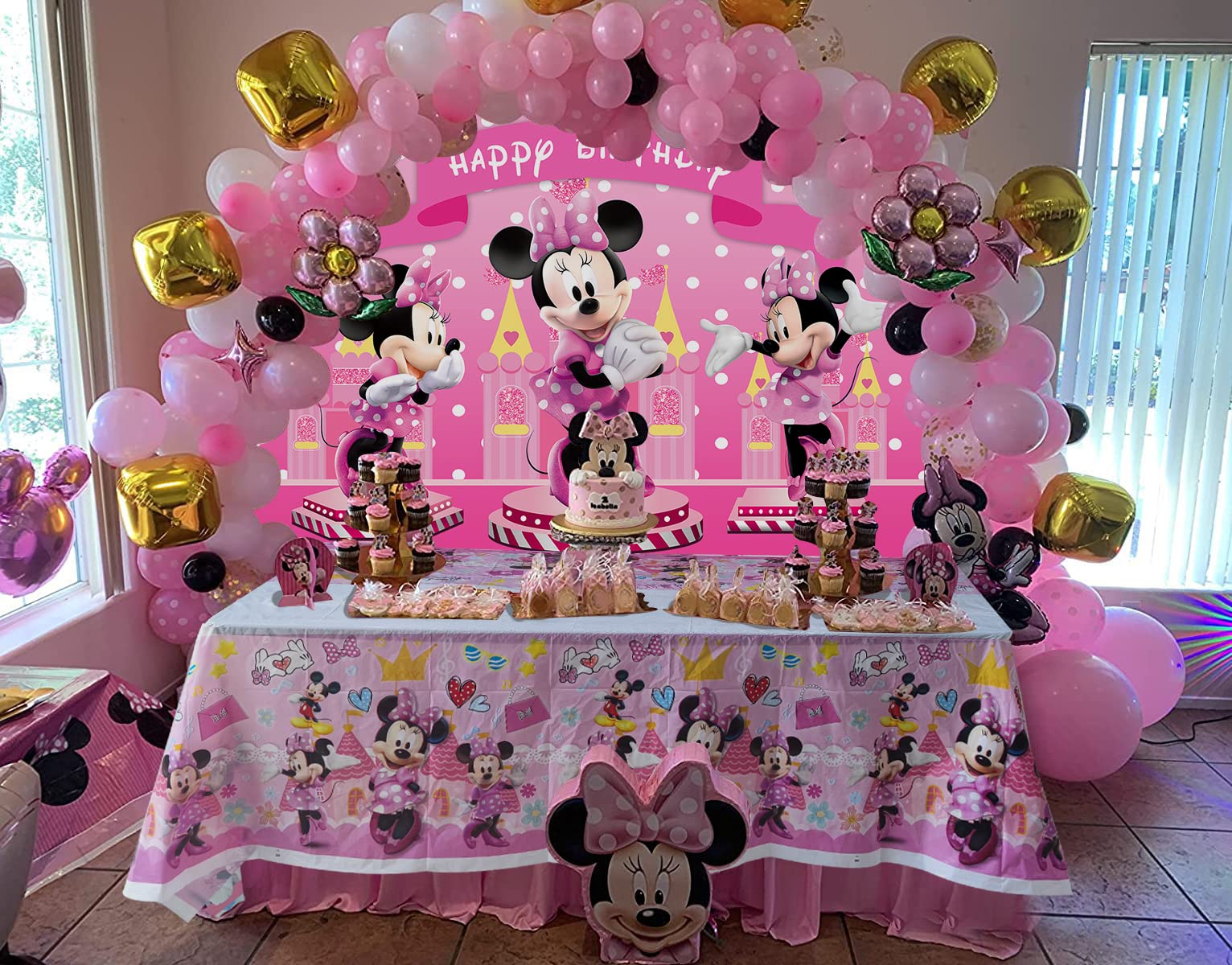 ANDXIN Pink Cartoon Mouse Backdrop, Tablecloth, Birthday Party Decorations, Vinyl, Environmentally Friendly Materials, 6x4FT, 70x42in