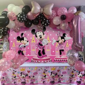 ANDXIN Pink Cartoon Mouse Backdrop, Tablecloth, Birthday Party Decorations, Vinyl, Environmentally Friendly Materials, 6x4FT, 70x42in