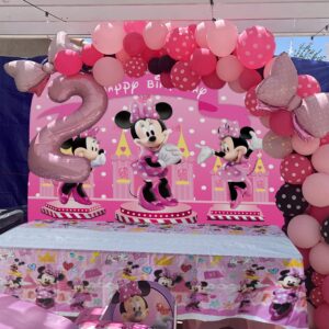 ANDXIN Pink Cartoon Mouse Backdrop, Tablecloth, Birthday Party Decorations, Vinyl, Environmentally Friendly Materials, 6x4FT, 70x42in