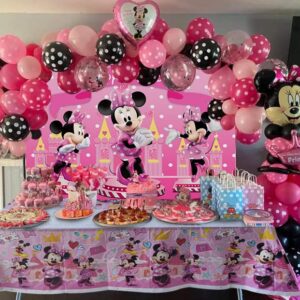 ANDXIN Pink Cartoon Mouse Backdrop, Tablecloth, Birthday Party Decorations, Vinyl, Environmentally Friendly Materials, 6x4FT, 70x42in