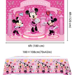 ANDXIN Pink Cartoon Mouse Backdrop, Tablecloth, Birthday Party Decorations, Vinyl, Environmentally Friendly Materials, 6x4FT, 70x42in