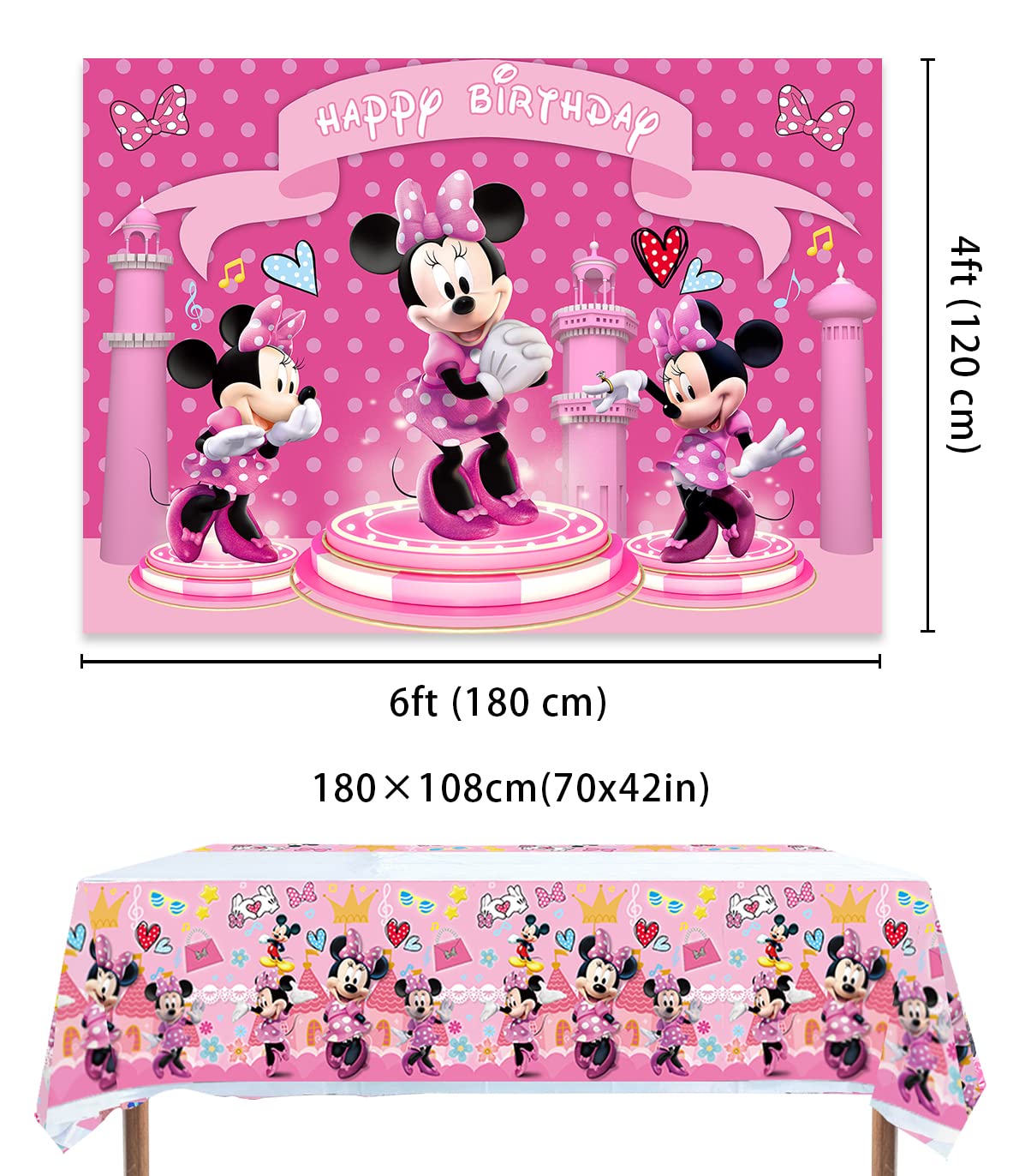 ANDXIN Pink Cartoon Mouse Backdrop, Tablecloth, Birthday Party Decorations, Vinyl, Environmentally Friendly Materials, 6x4FT, 70x42in