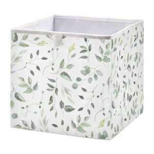 kigai green leaves cube storage bins - 11x11x11 in large foldable cubes organizer storage basket for home office, nursery, shelf, closet