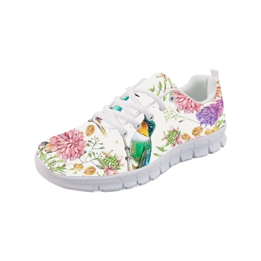 Forchrinse Hummingbird Peony Men’s Walking Running Shoes Women’s Fitness Sneakers Lightweight Non Slip Lace up Tennis Athletic Sneaker