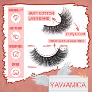 False Eyelashes Natural Mink Lashes 15mm Wispy Curl Eyelashes 5D Fluffy Volume Cat Eye Fake Lashes Pack 8 Pairs by Yawamica